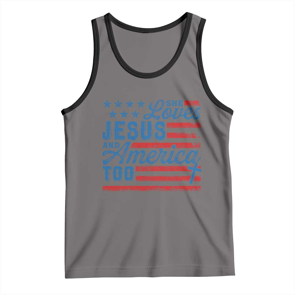 Funny She Loves Jesus And America Too Tank Top 4th Of July Christian American Flag - Wonder Print Shop