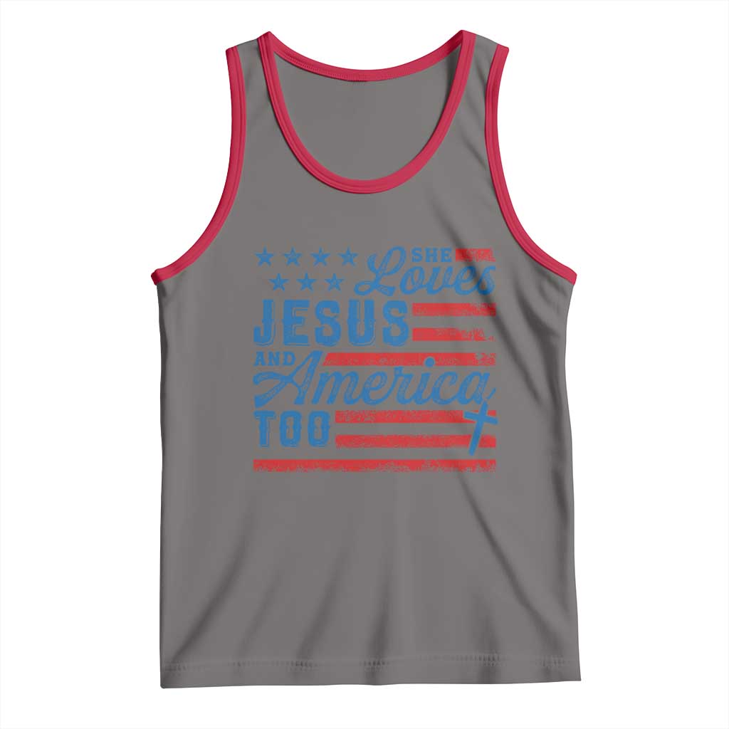 Funny She Loves Jesus And America Too Tank Top 4th Of July Christian American Flag - Wonder Print Shop