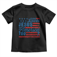Funny She Loves Jesus And America Too Toddler T Shirt 4th Of July Christian American Flag - Wonder Print Shop