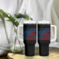 Funny She Loves Jesus And America Too Tumbler With Handle 4th Of July Christian American Flag - Wonder Print Shop