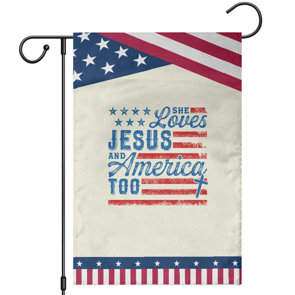 Funny She Loves Jesus And America Too Garden Flag 4th Of July Christian American Flag