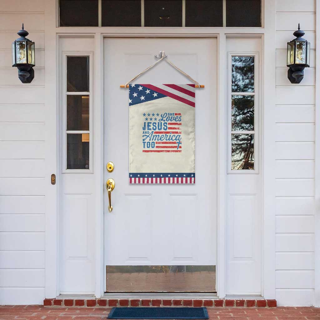 Funny She Loves Jesus And America Too Garden Flag 4th Of July Christian American Flag