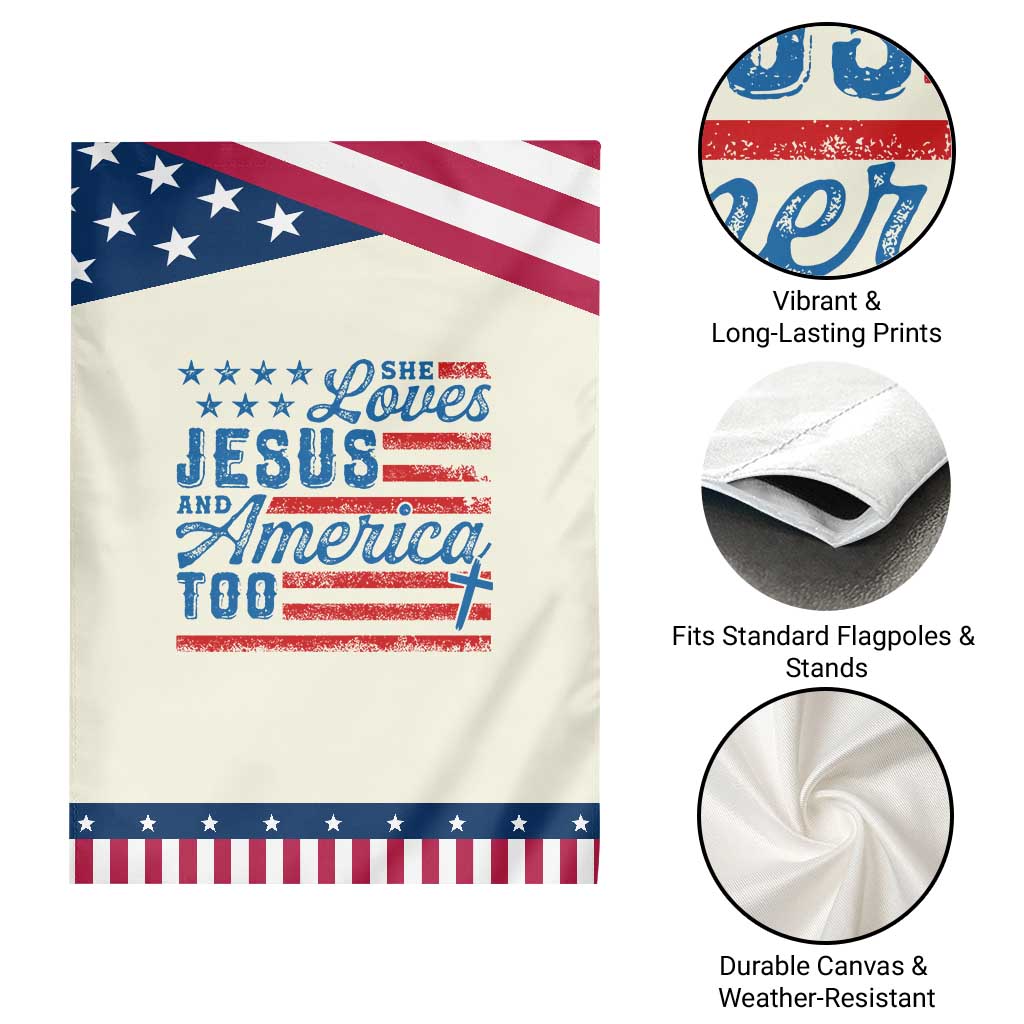 Funny She Loves Jesus And America Too Garden Flag 4th Of July Christian American Flag