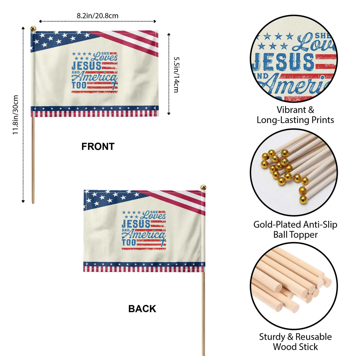 Funny She Loves Jesus And America Too Patriotic Handheld Flag 4th Of July Christian American Flag
