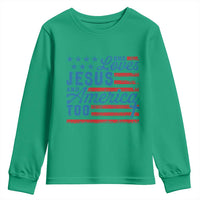 Funny She Loves Jesus And America Too Youth Sweatshirt 4th Of July Christian American Flag - Wonder Print Shop