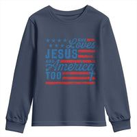 Funny She Loves Jesus And America Too Youth Sweatshirt 4th Of July Christian American Flag - Wonder Print Shop