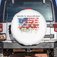 Funny 4th Of July Land Of The Free Because Of The Brave Spare Tire Cover American Flag Flowers - Wonder Print Shop