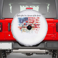 Funny 4th Of July Land Of The Free Because Of The Brave Spare Tire Cover American Flag Flowers - Wonder Print Shop