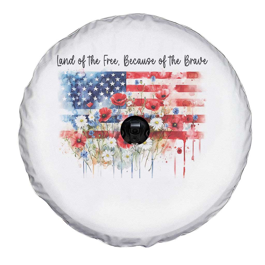 Funny 4th Of July Land Of The Free Because Of The Brave Spare Tire Cover American Flag Flowers - Wonder Print Shop