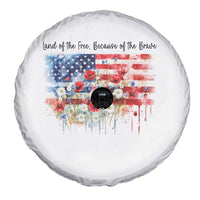 Funny 4th Of July Land Of The Free Because Of The Brave Spare Tire Cover American Flag Flowers - Wonder Print Shop