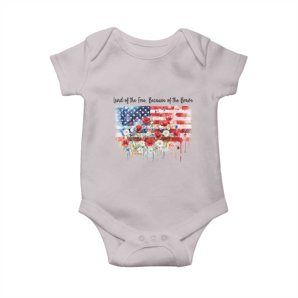 Funny 4th Of July Land Of The Free Because Of The Brave Baby Onesie American Flag Flowers - Wonder Print Shop