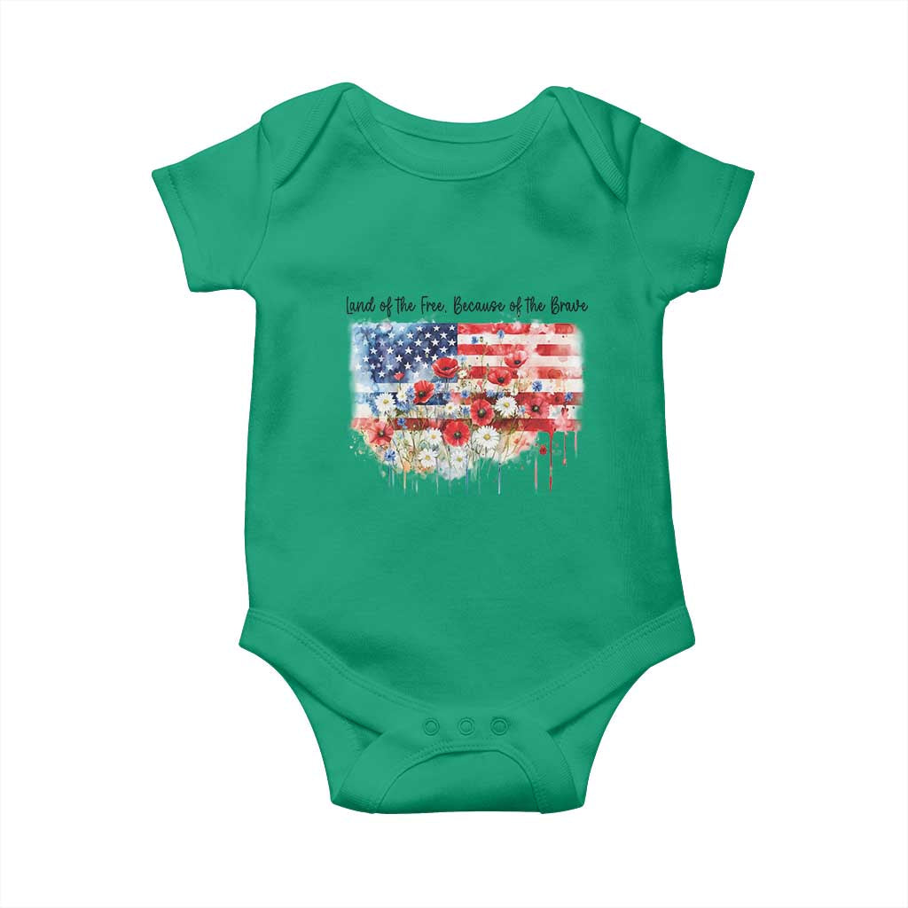 Funny 4th Of July Land Of The Free Because Of The Brave Baby Onesie American Flag Flowers - Wonder Print Shop