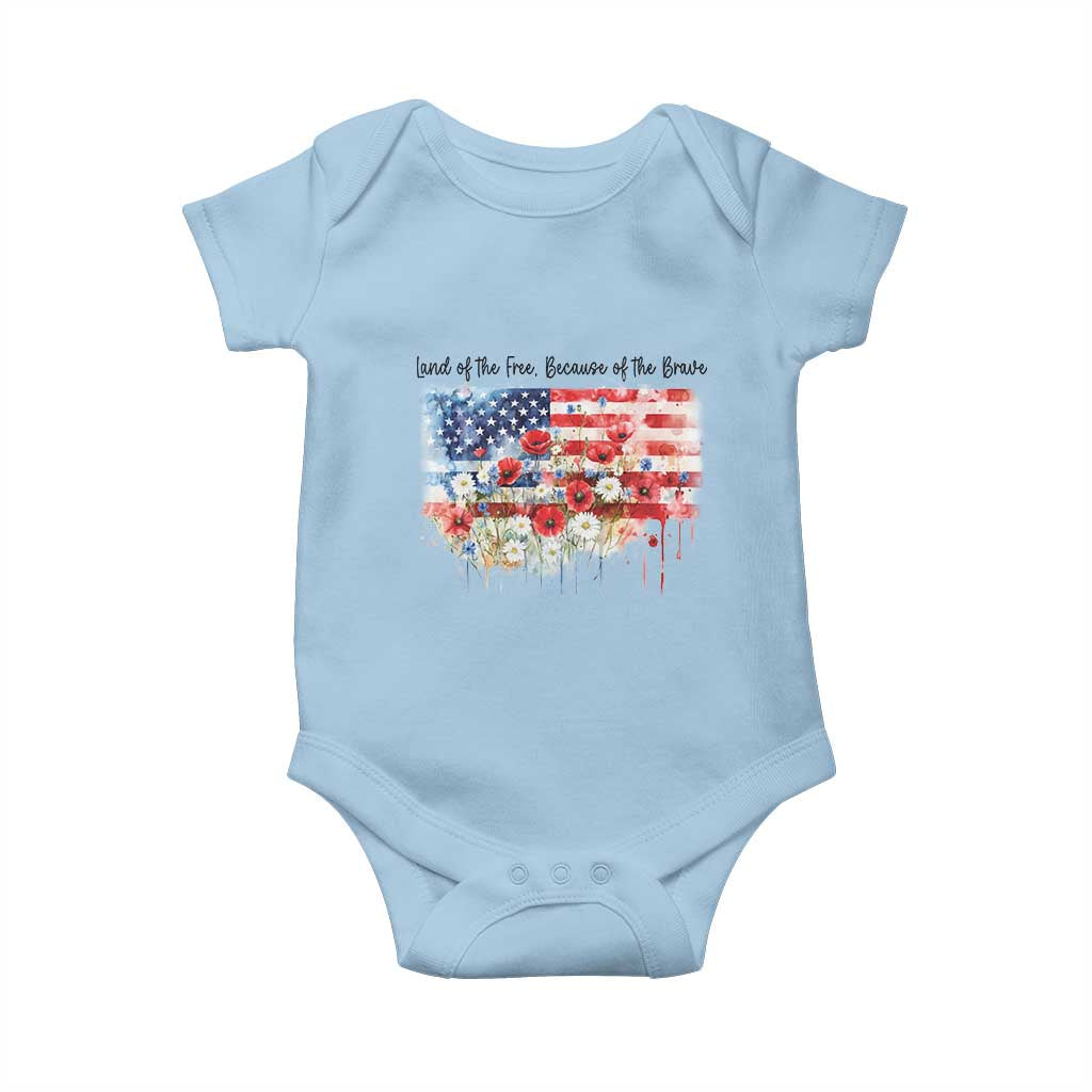 Funny 4th Of July Land Of The Free Because Of The Brave Baby Onesie American Flag Flowers - Wonder Print Shop
