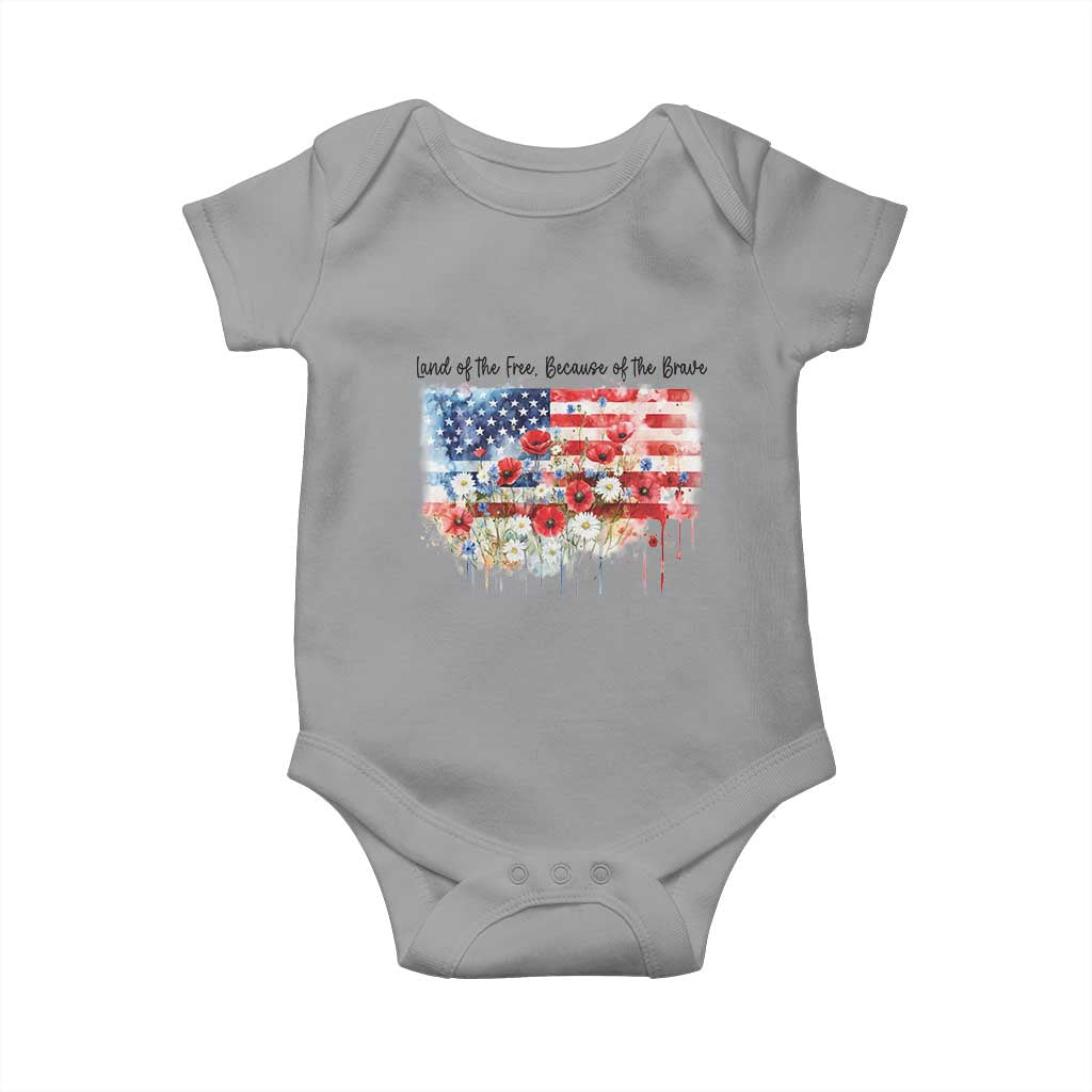 Funny 4th Of July Land Of The Free Because Of The Brave Baby Onesie American Flag Flowers - Wonder Print Shop