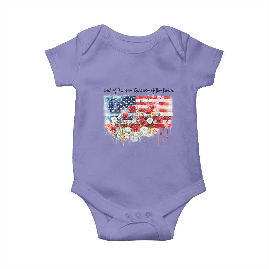 Funny 4th Of July Land Of The Free Because Of The Brave Baby Onesie American Flag Flowers - Wonder Print Shop