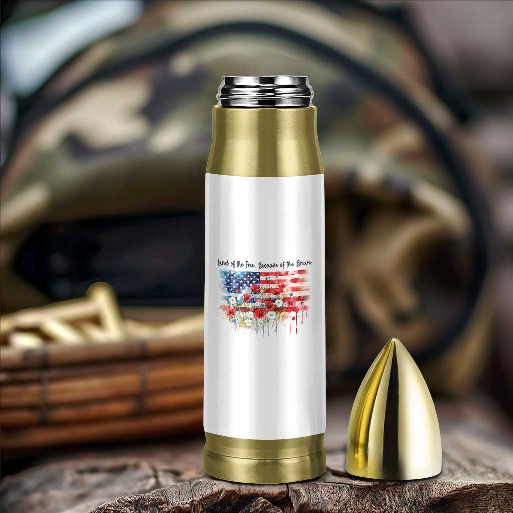 Funny 4th Of July Land Of The Free Because Of The Brave Bullet Tumbler American Flag Flowers - Wonder Print Shop