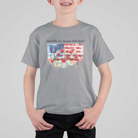 Funny 4th Of July Land Of The Free Because Of The Brave T Shirt For Kid American Flag Flowers - Wonder Print Shop