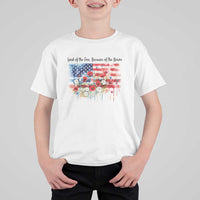 Funny 4th Of July Land Of The Free Because Of The Brave T Shirt For Kid American Flag Flowers - Wonder Print Shop