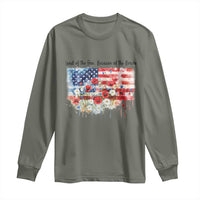 Funny 4th Of July Land Of The Free Because Of The Brave Long Sleeve Shirt American Flag Flowers - Wonder Print Shop