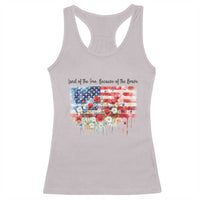 Funny 4th Of July Land Of The Free Because Of The Brave Racerback Tank Top American Flag Flowers - Wonder Print Shop