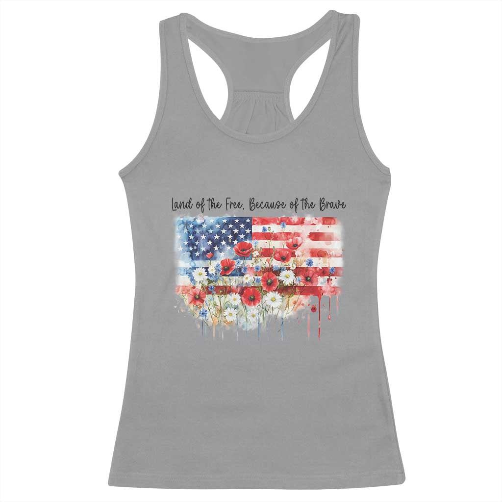 Funny 4th Of July Land Of The Free Because Of The Brave Racerback Tank Top American Flag Flowers - Wonder Print Shop