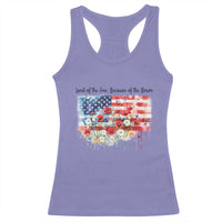 Funny 4th Of July Land Of The Free Because Of The Brave Racerback Tank Top American Flag Flowers - Wonder Print Shop