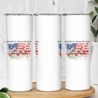 Funny 4th Of July Land Of The Free Because Of The Brave Skinny Tumbler American Flag Flowers - Wonder Print Shop