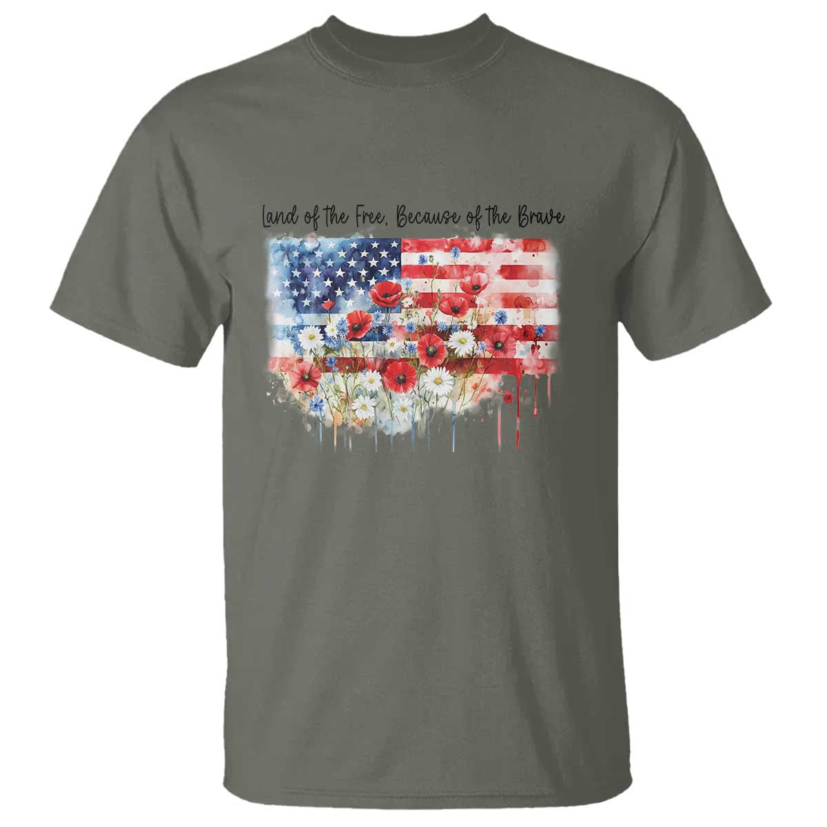 Funny 4th Of July Land Of The Free Because Of The Brave T Shirt American Flag Flowers - Wonder Print Shop
