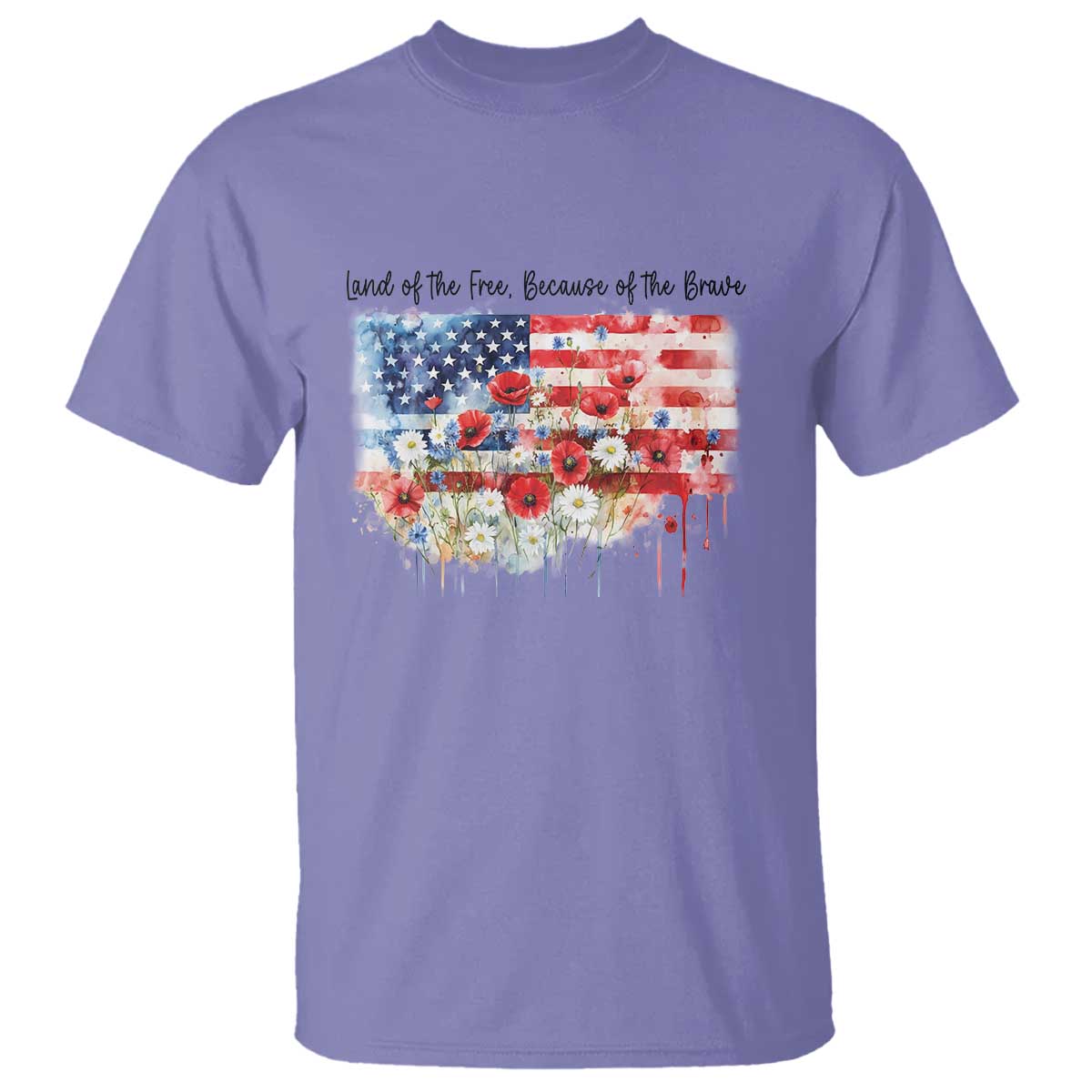 Funny 4th Of July Land Of The Free Because Of The Brave T Shirt American Flag Flowers - Wonder Print Shop