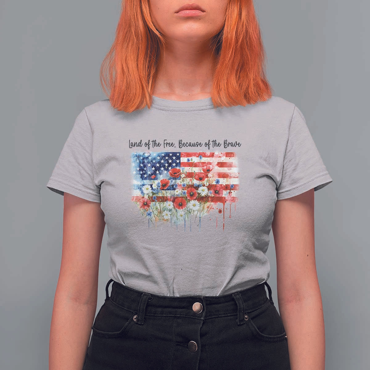 Funny 4th Of July Land Of The Free Because Of The Brave T Shirt For Women American Flag Flowers - Wonder Print Shop