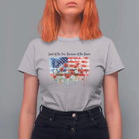 Funny 4th Of July Land Of The Free Because Of The Brave T Shirt For Women American Flag Flowers - Wonder Print Shop