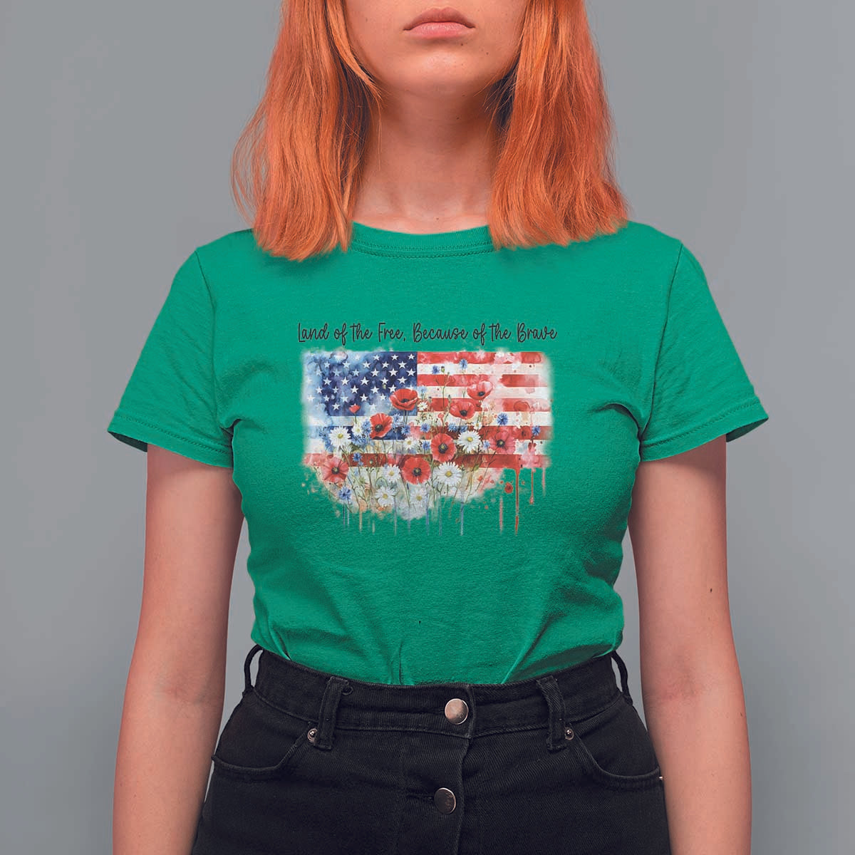 Funny 4th Of July Land Of The Free Because Of The Brave T Shirt For Women American Flag Flowers - Wonder Print Shop