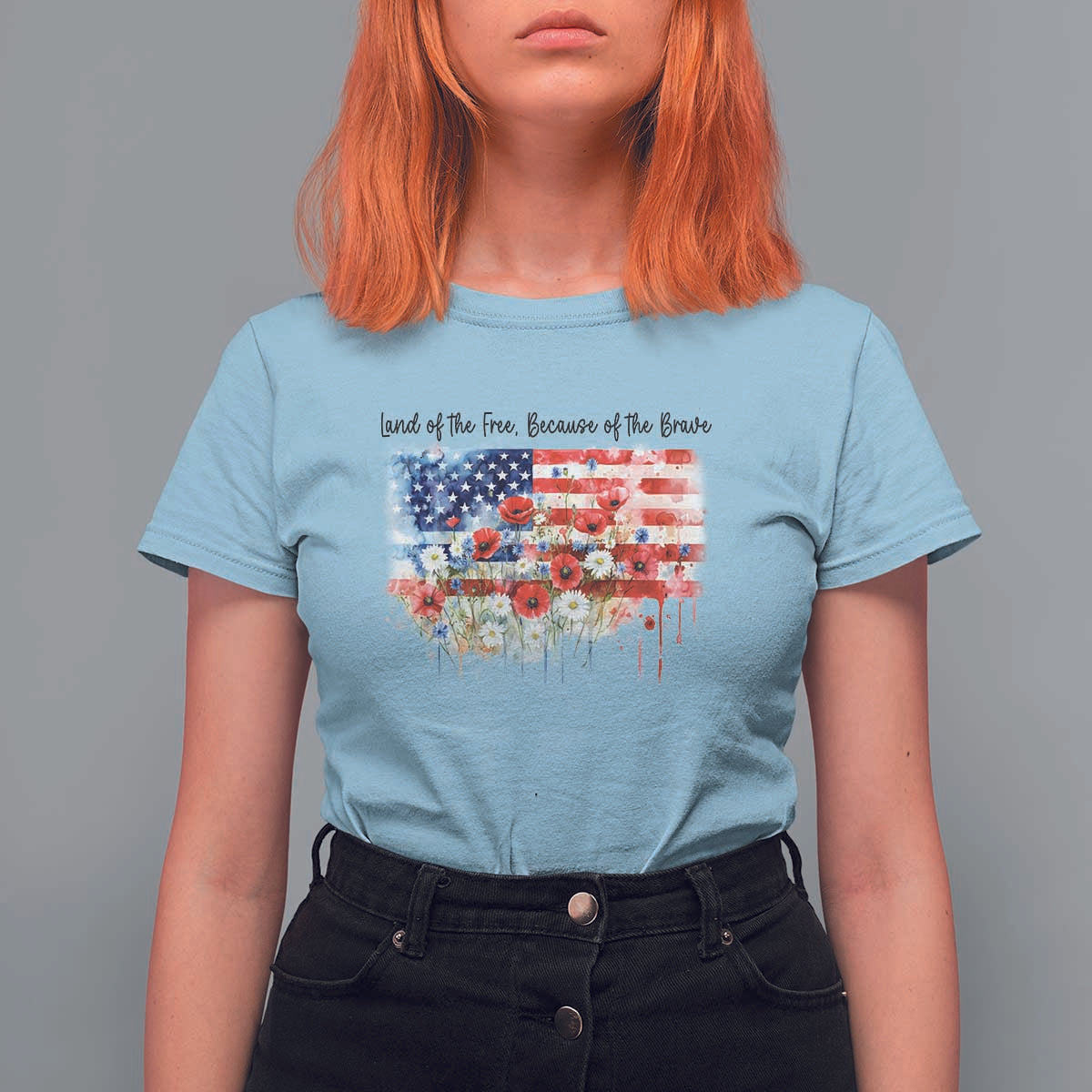 Funny 4th Of July Land Of The Free Because Of The Brave T Shirt For Women American Flag Flowers - Wonder Print Shop