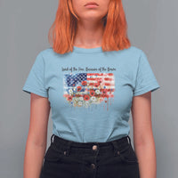 Funny 4th Of July Land Of The Free Because Of The Brave T Shirt For Women American Flag Flowers - Wonder Print Shop