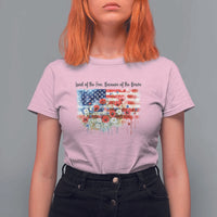 Funny 4th Of July Land Of The Free Because Of The Brave T Shirt For Women American Flag Flowers - Wonder Print Shop
