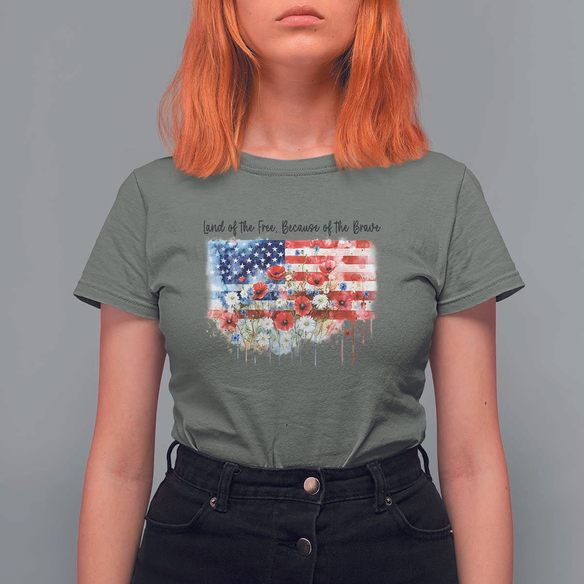 Funny 4th Of July Land Of The Free Because Of The Brave T Shirt For Women American Flag Flowers - Wonder Print Shop