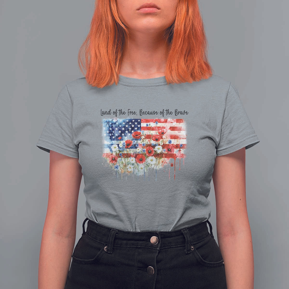Funny 4th Of July Land Of The Free Because Of The Brave T Shirt For Women American Flag Flowers - Wonder Print Shop