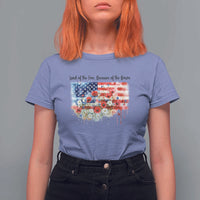 Funny 4th Of July Land Of The Free Because Of The Brave T Shirt For Women American Flag Flowers - Wonder Print Shop