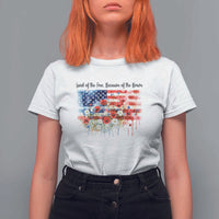 Funny 4th Of July Land Of The Free Because Of The Brave T Shirt For Women American Flag Flowers - Wonder Print Shop