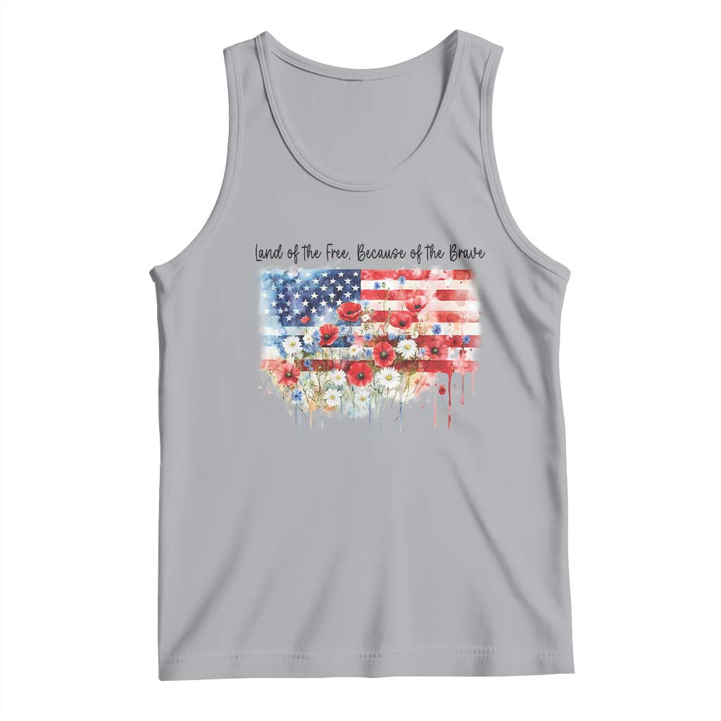 Funny 4th Of July Land Of The Free Because Of The Brave Tank Top American Flag Flowers - Wonder Print Shop