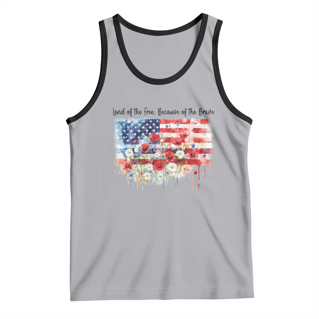 Funny 4th Of July Land Of The Free Because Of The Brave Tank Top American Flag Flowers - Wonder Print Shop