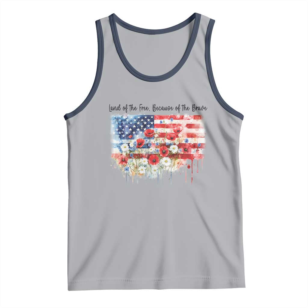 Funny 4th Of July Land Of The Free Because Of The Brave Tank Top American Flag Flowers - Wonder Print Shop