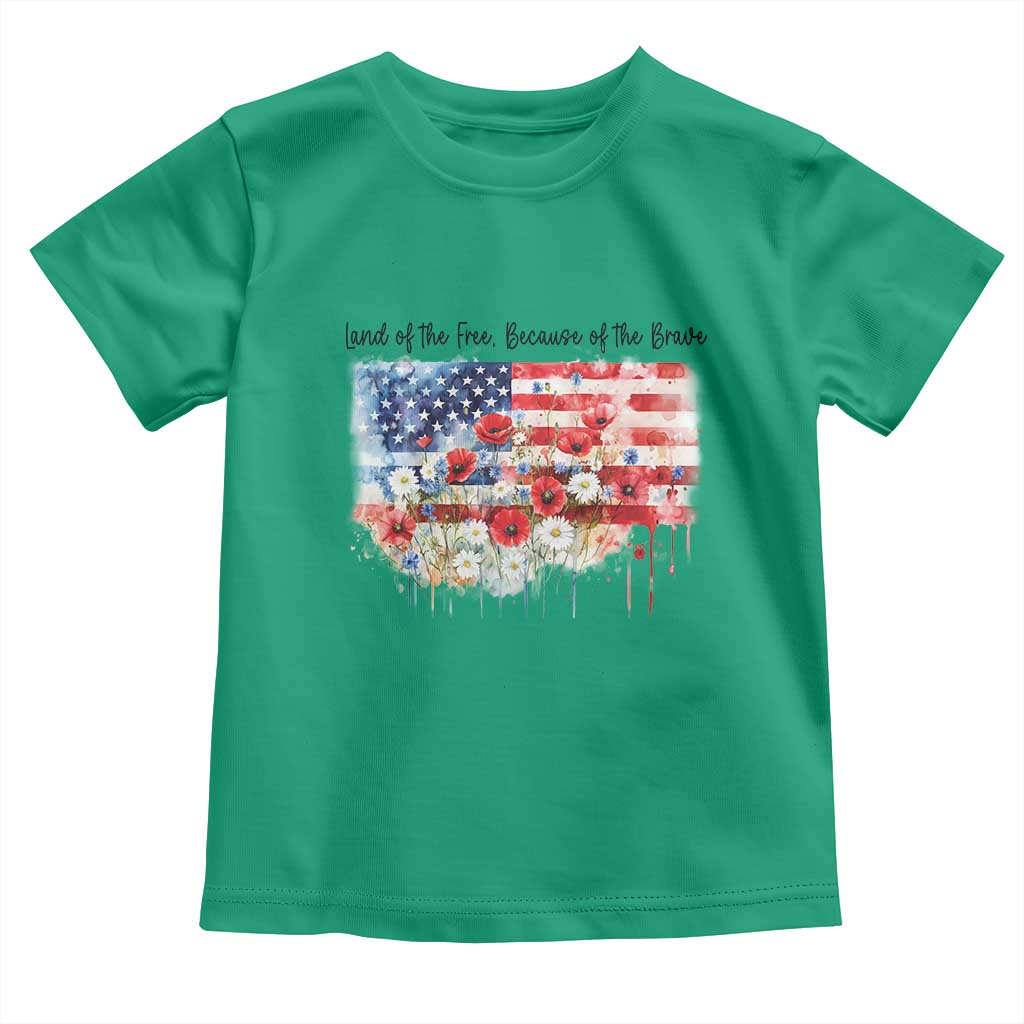Funny 4th Of July Land Of The Free Because Of The Brave Toddler T Shirt American Flag Flowers - Wonder Print Shop