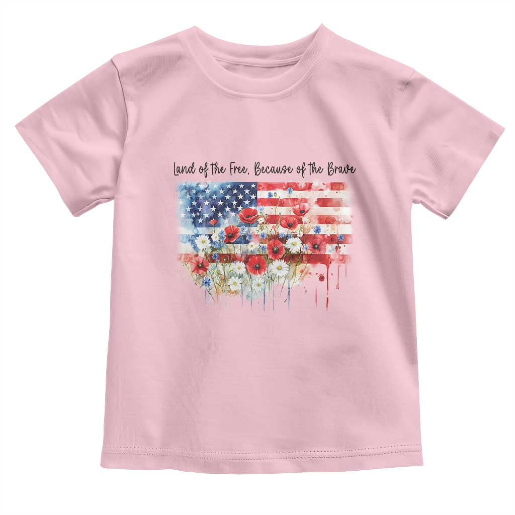 Funny 4th Of July Land Of The Free Because Of The Brave Toddler T Shirt American Flag Flowers - Wonder Print Shop