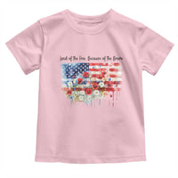 Funny 4th Of July Land Of The Free Because Of The Brave Toddler T Shirt American Flag Flowers - Wonder Print Shop