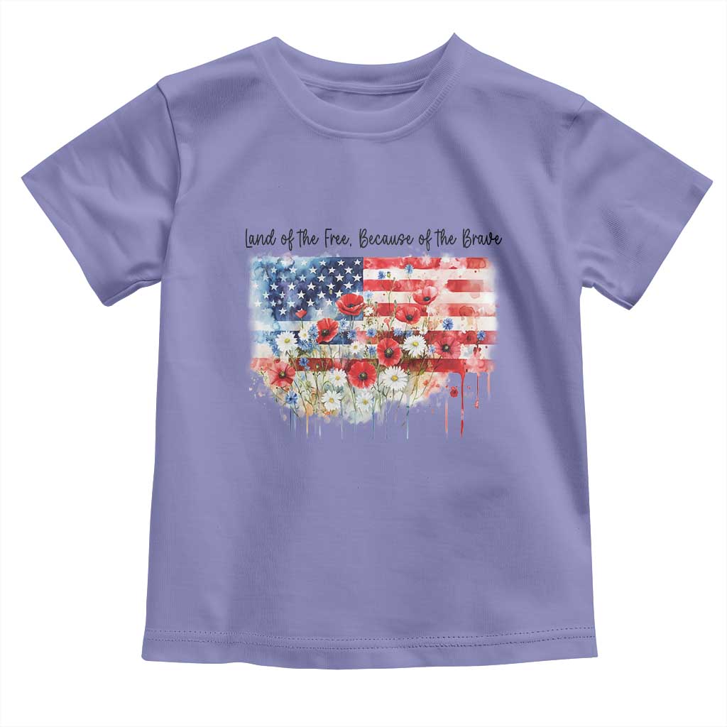 Funny 4th Of July Land Of The Free Because Of The Brave Toddler T Shirt American Flag Flowers - Wonder Print Shop
