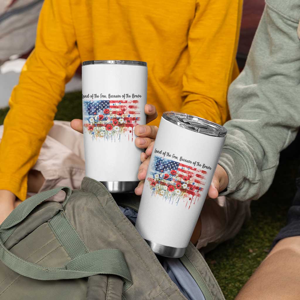 Funny 4th Of July Land Of The Free Because Of The Brave Tumbler Cup American Flag Flowers - Wonder Print Shop