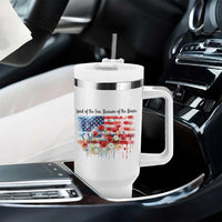 Funny 4th Of July Land Of The Free Because Of The Brave Tumbler With Handle American Flag Flowers - Wonder Print Shop