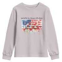 Funny 4th Of July Land Of The Free Because Of The Brave Youth Sweatshirt American Flag Flowers - Wonder Print Shop