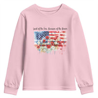 Funny 4th Of July Land Of The Free Because Of The Brave Youth Sweatshirt American Flag Flowers - Wonder Print Shop